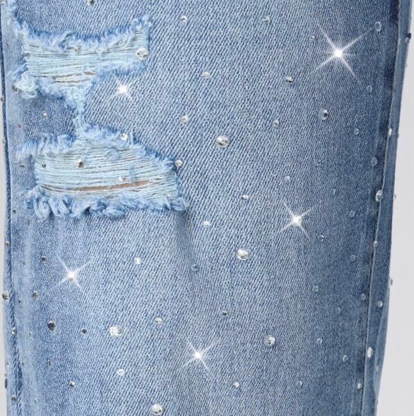 Super Stretch Rhinestone Jeans – Medium Blauw - Afbeelding 3