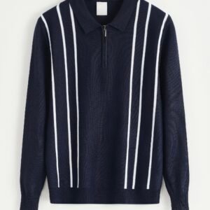 LAVK Navy Stripe Zip Polo Longsleeve