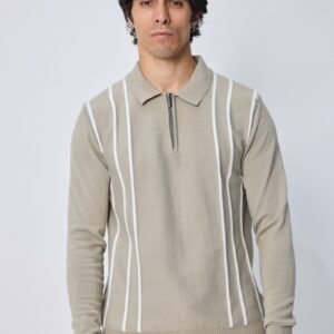 LAVK Green Striped Zip Polo Longsleeve