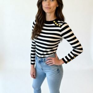 LAVK Zwart/wit Top met Gouden Knopen